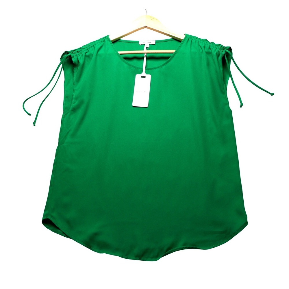 Pleione Womens Green Cinched‎ Shoulder Sleeveless Blouse Office Size S NEW